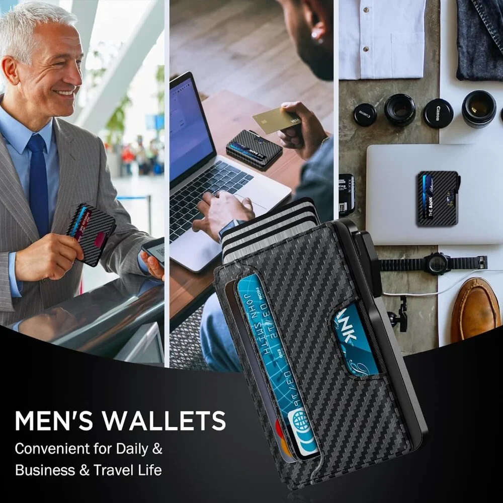 Slim Leather Mens Wallet Pop up Card Holder with Money Clip,Credit Card